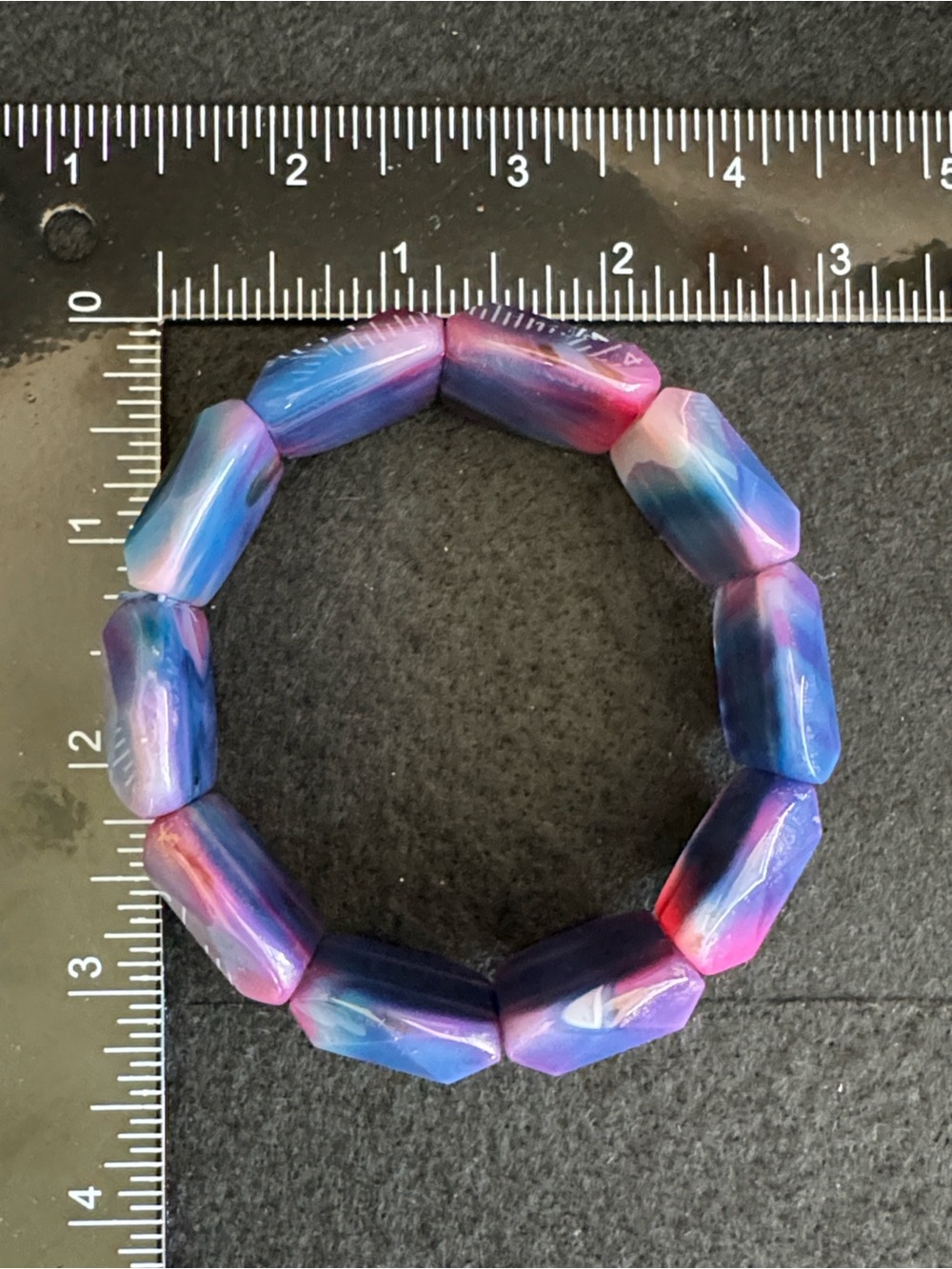 VTG Chunky Geometric Agate Gemstone Stretch Bracelet - Picture 3 of 5